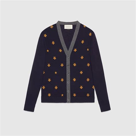 Gucci Wool Cardigan With Bees And Stars In Black 